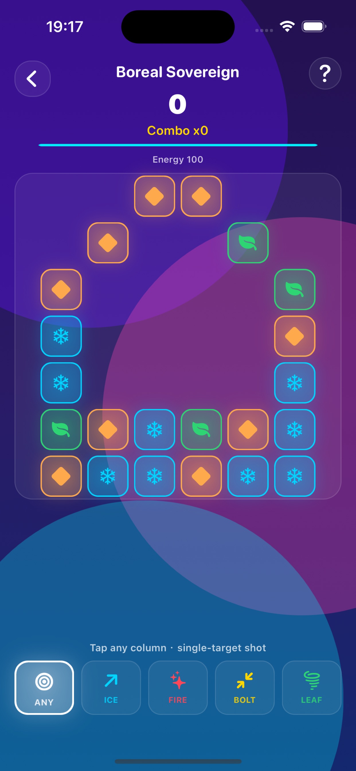 GlowArrows gameplay on iPhone — arrow tile puzzle with glowing energy paths